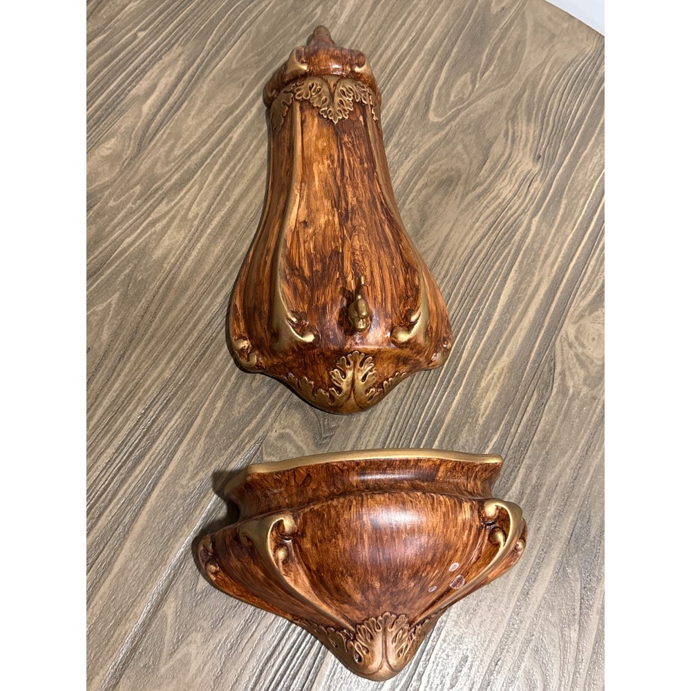Vintage Holland Mold 2 Pc Wall Pocket Planter Sconce Bracket Set Wood Look Decor